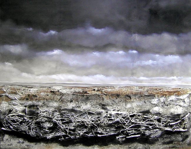 Mario Giammarinaro. Marea nera. Resine sintetiche e legni su tela - cm 166 x 133.