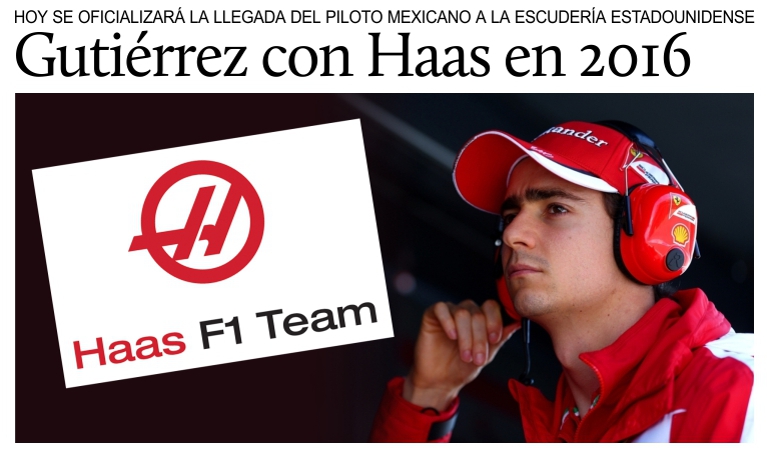 Frmula 1, Esteban Gutirrez correr con Haas en 2016.