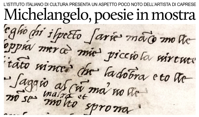 Poesie autografe di Michelangelo in mostra da stasera all'IIC di Citt del Messico.