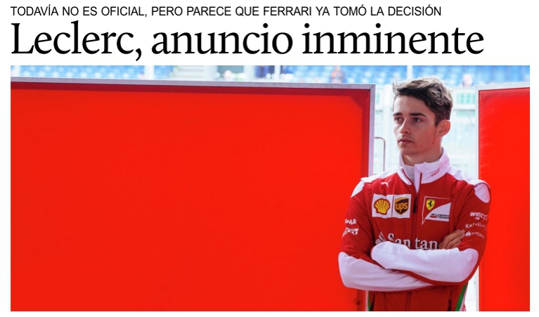 F1, se espera el anuncio de Leclerc en Ferrari.