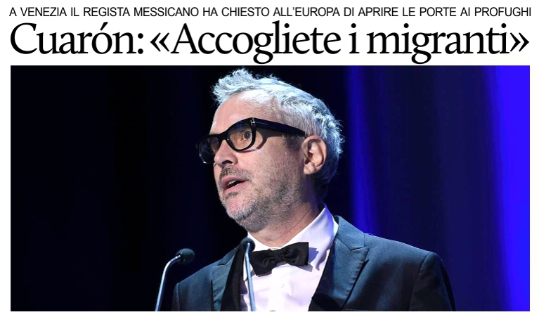 Cuarn apre Venezia 72 chiedendo accoglienza per i migranti.