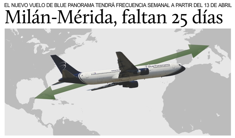 A partir del 13 de abril, vuelo directo semanal de Blue Panorama Mil�n-M�rida