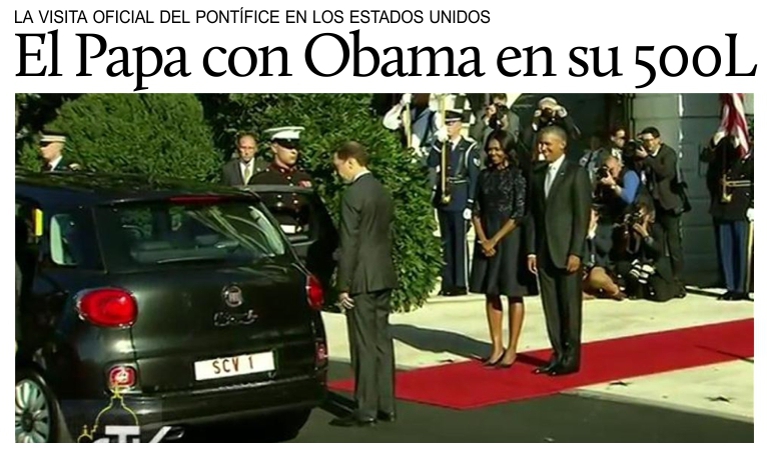 El Papa visita a Obama en su Fiat 500L.