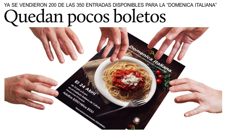 Quedan pocos boletos disponibles para �La domenica italiana� del 24 de abril.