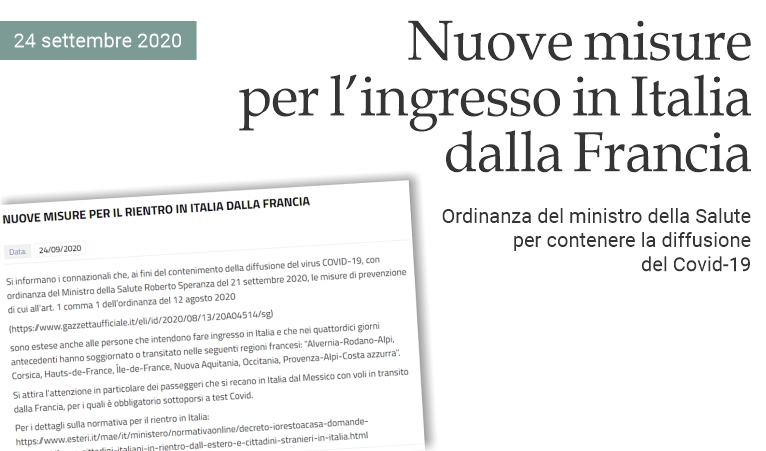 Nuove misure per l'ingresso in Italia dalla Francia
