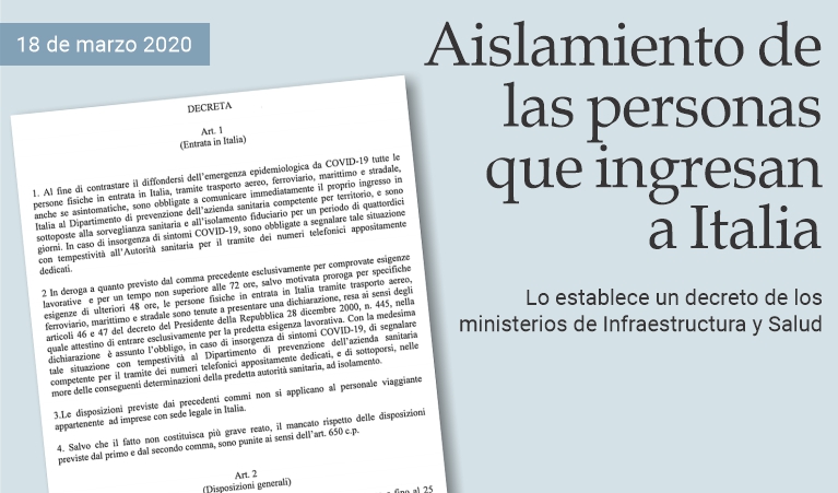 Aislamiento de las personas que ingresan a Italia