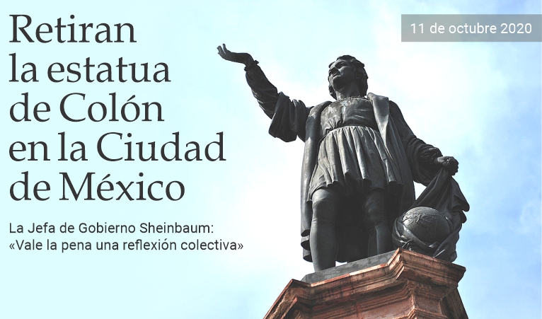 Retiran la estatua de Col�n en la Ciudad de M�xico