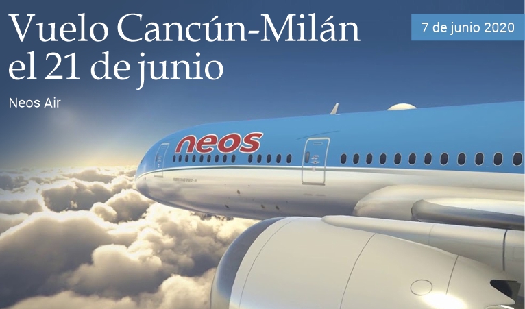 Vuelo Canc�n-Mil�n el 21 de junio