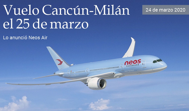 Vuelo especial Canc�n-Mil�n el 25 de marzo
