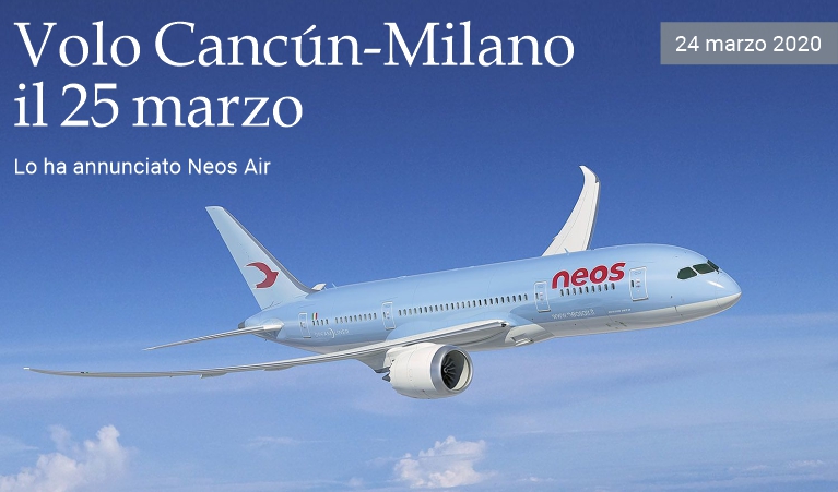 Volo speciale Cancún-Milano il 25 marzo